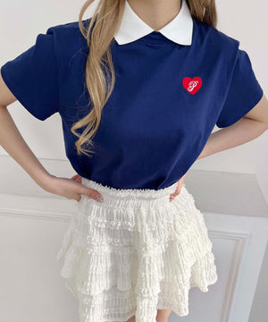 ハートワンポイント襟付きTシャツ