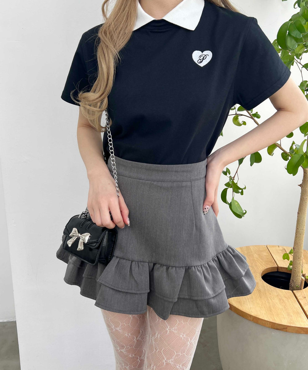 ハートワンポイント襟付きTシャツ