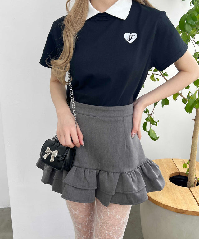 ハートワンポイント襟付きTシャツ