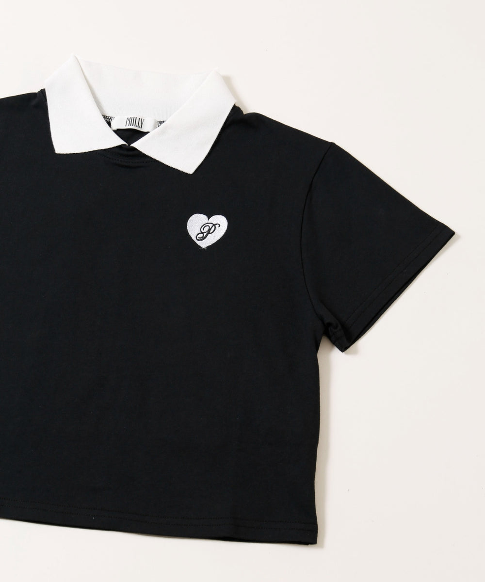 ハートワンポイント襟付きTシャツ