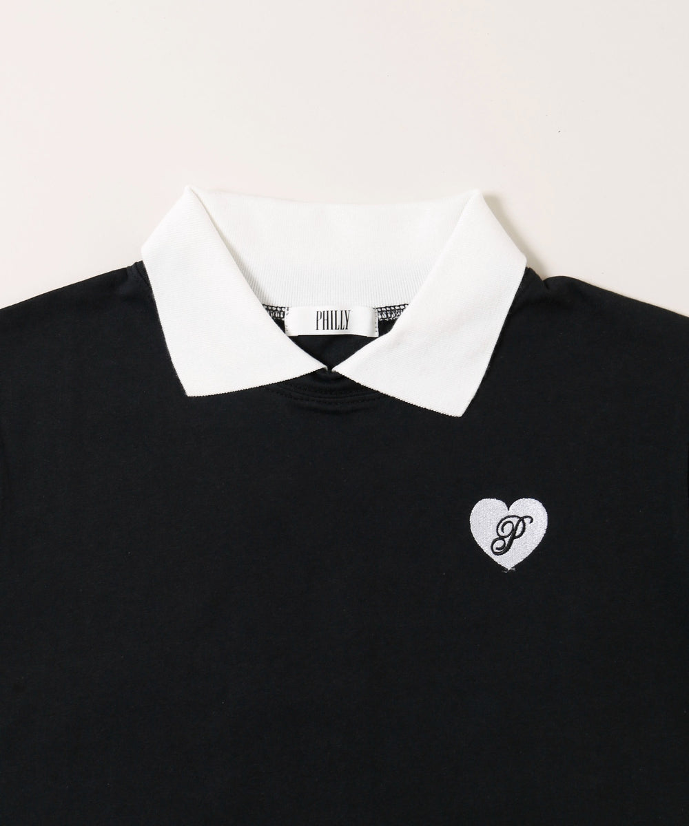 ハートワンポイント襟付きTシャツ
