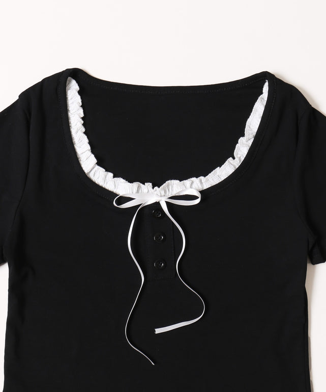 レイヤード風フロントリボンTシャツ