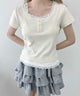 レースポイントフェイクレイヤードTシャツ/ホワイトアイボリー モデル：160㎝ F着用