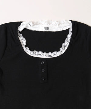 レースポイントフェイクレイヤードTシャツ