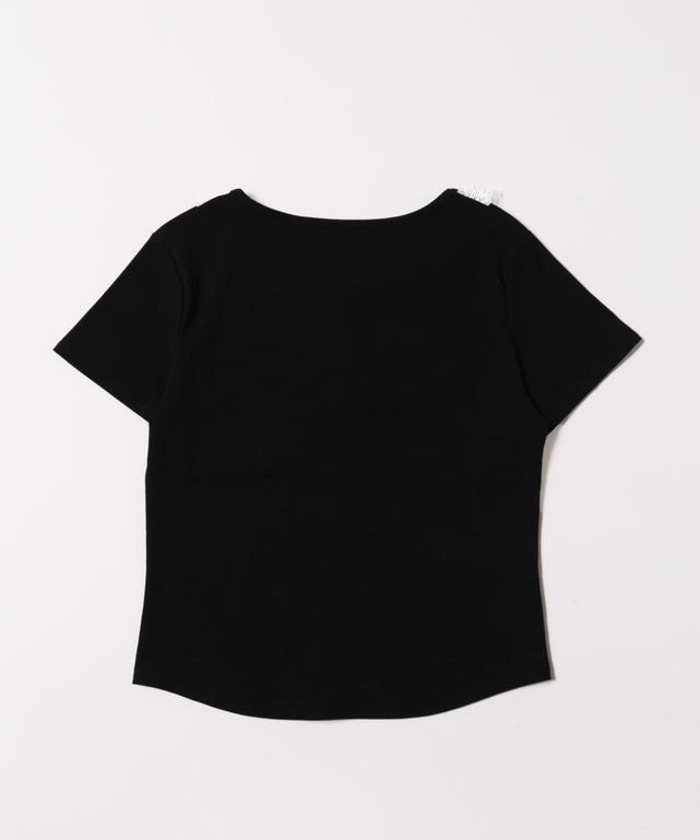 フロントギャザーレースネックTシャツ