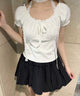ミニパフスリーブリボンTシャツ/ホワイト モデル：160㎝ F着用