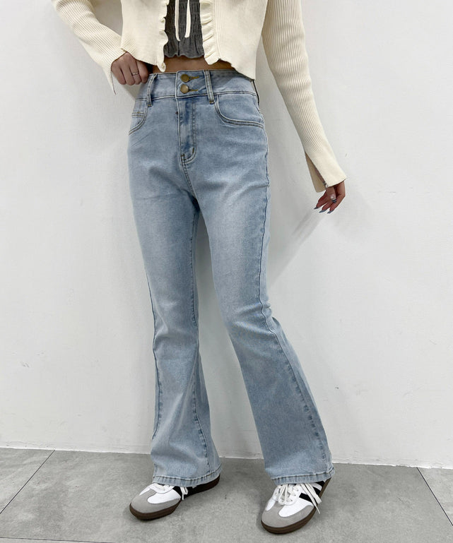 ストレッチフレアパンツ/デニム淡 モデル：160㎝ F着用