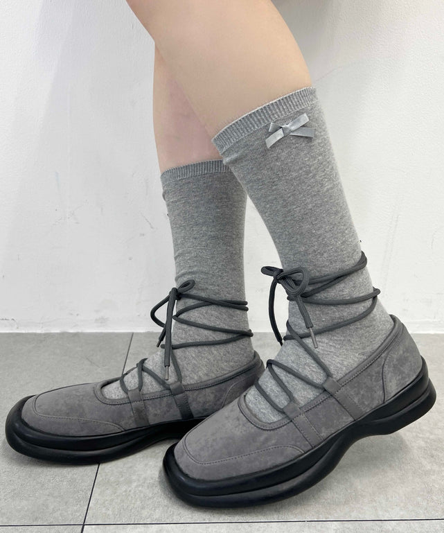 リボンポイントハイソックス/グレー