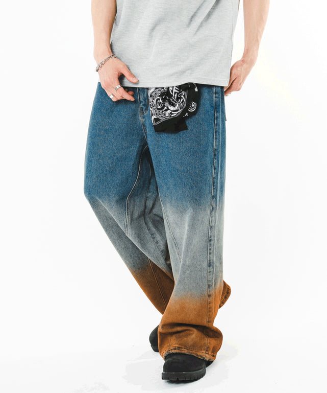 ブリーチグラデーションデニムパンツ/デニム中濃加工　モデル：180㎝　L着用