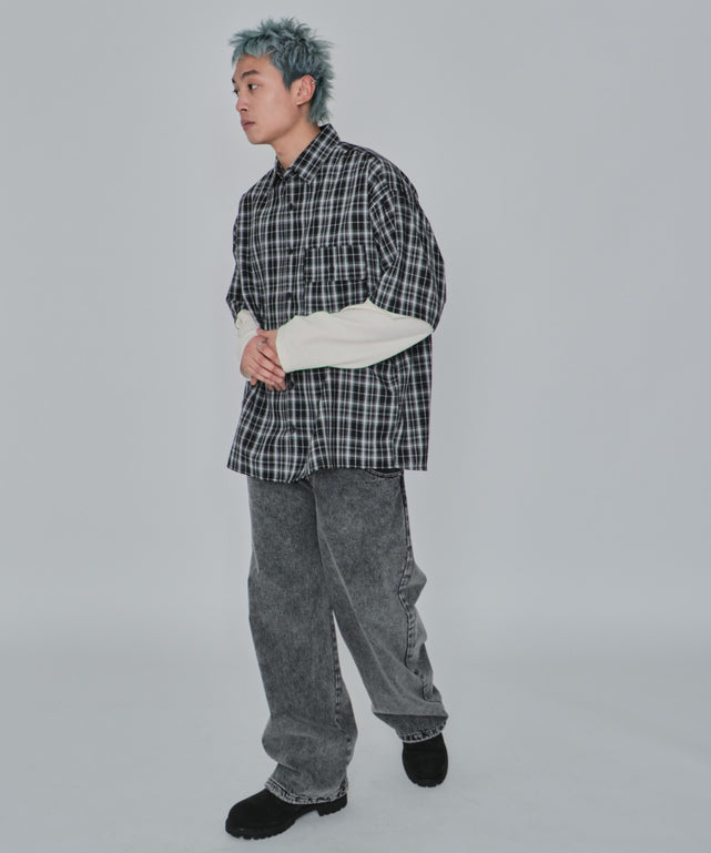 ブラックチェック1 モデル：178cm L着用