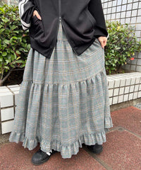 チェックティアードロングスカート