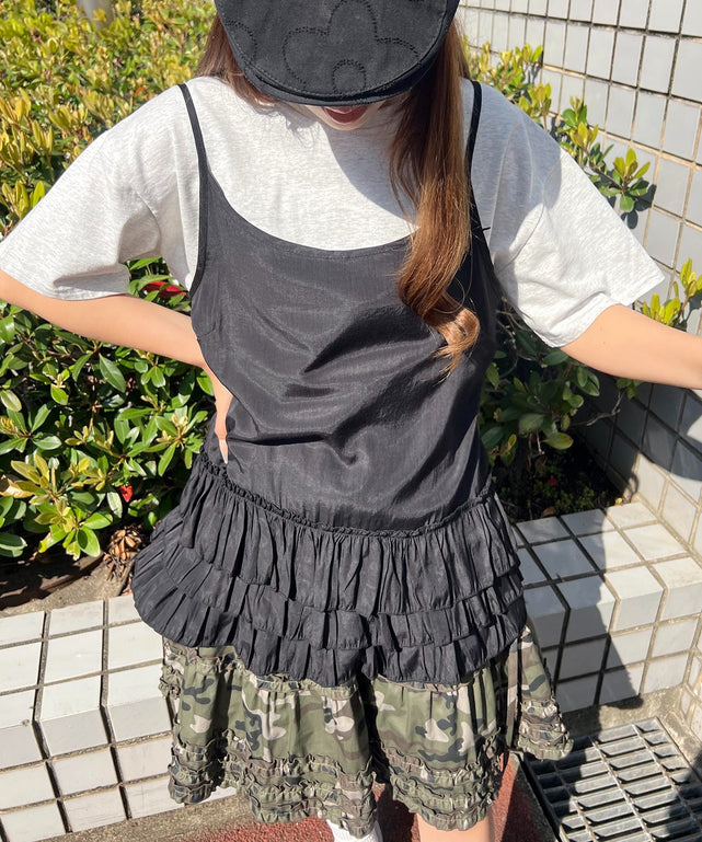 フリルヘムキャミワンピース/ブラック モデル：160㎝ F着用