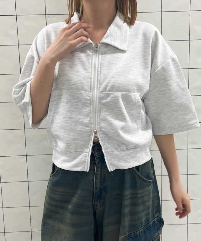 WジップSSトップ/杢グレー　モデル:155cm F着用