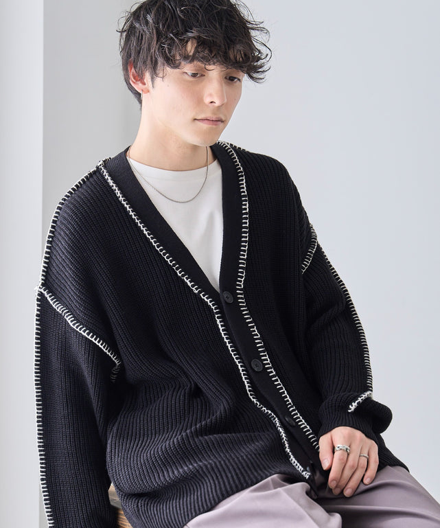 ハンドステッチカーディガン/ブラック モデル : 175cm L着用