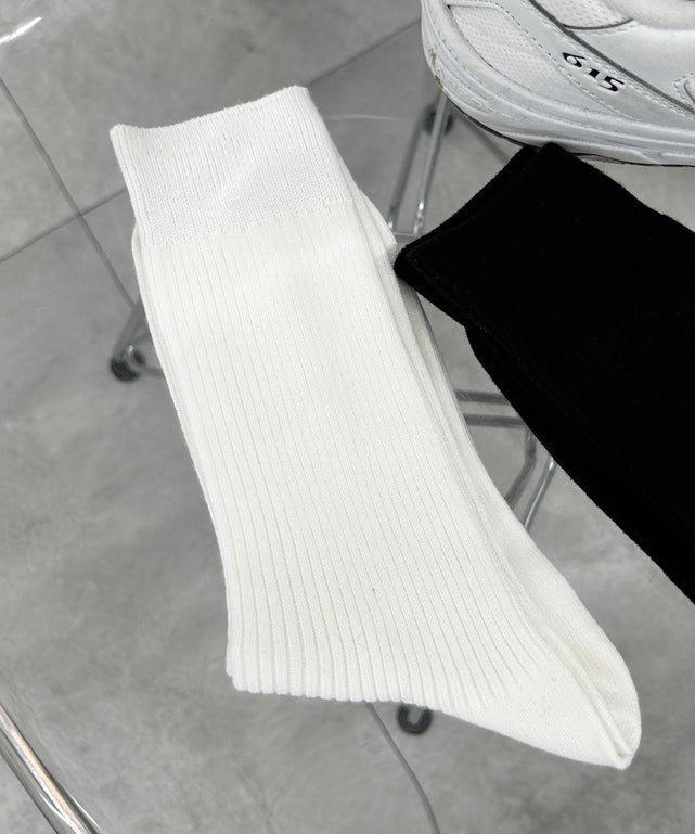 リブ無地ソックス（R）(25-27cm)/ホワイト