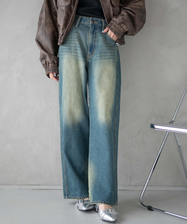ストレートデニムパンツ/デニム(インディゴオーバーダイ)　モデル:161cm M着用