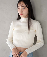 リブハイネックショートニット