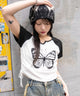 キーネックサイドレースアップちびT/柄8 モデル：159cm F着用