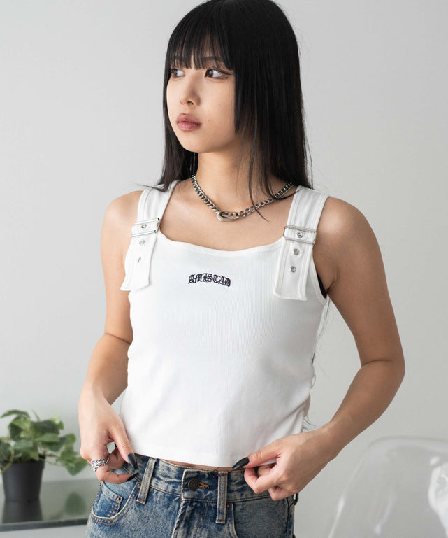 ベルトデザインタンク/ホワイト　モデル:160cm F着用