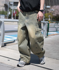 イージー3Dバレルレッグデニムカーゴパンツ