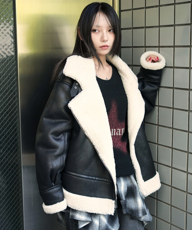 フェイクムートンボアジャケット/ブラック　モデル：159cm F着用