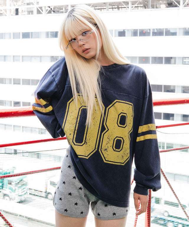 ナンバリングT(LS)/ネイビー　モデル：166cm M着用