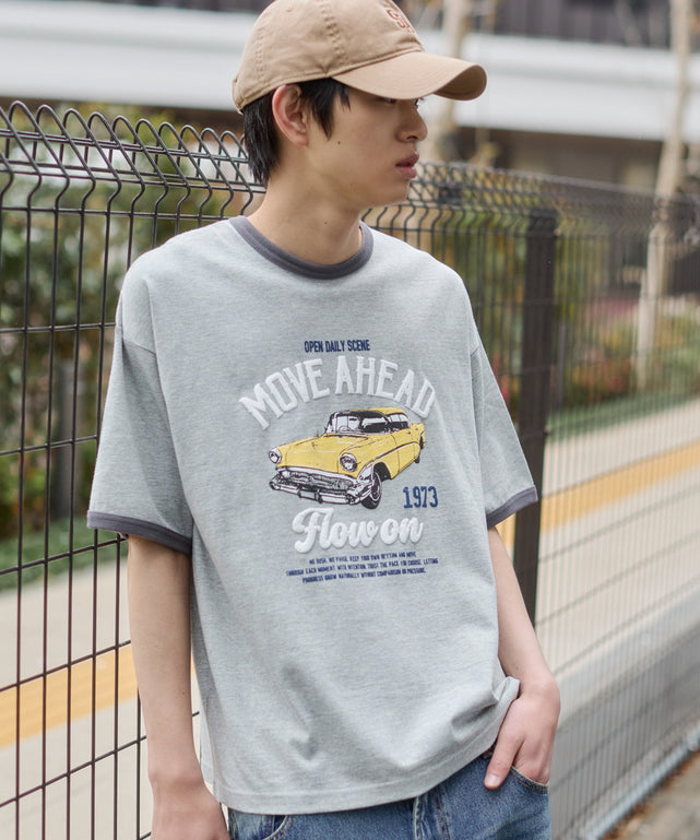 グラフィックリンガーT（SS）/グレー モデル：181cm L着用
