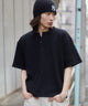 ワッフルヘンリーネックT（SS）/ブラック モデル：182cm L着用