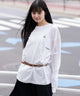 ポケット刺繍BIG　T（LS）/ホワイト　モデル：161cm M着用