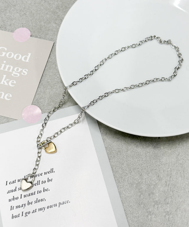Lダブルパドロックハートネックレス/シルバー