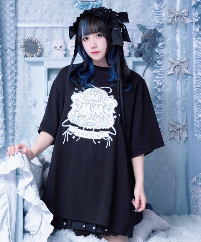 やさうさちゃんおやすみTシャツ/ブラック