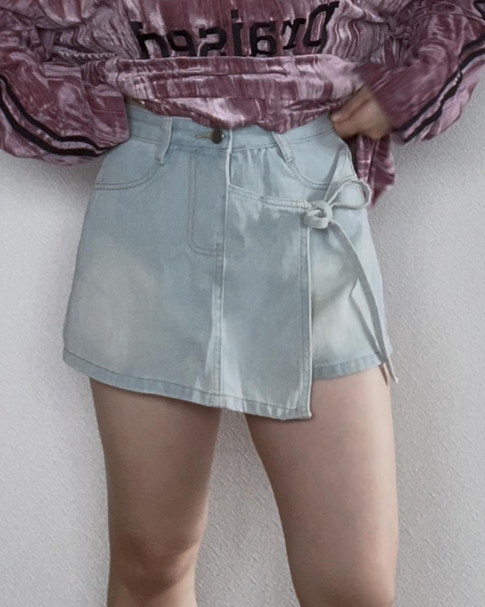 サイドリボンラップ風ショートパンツ