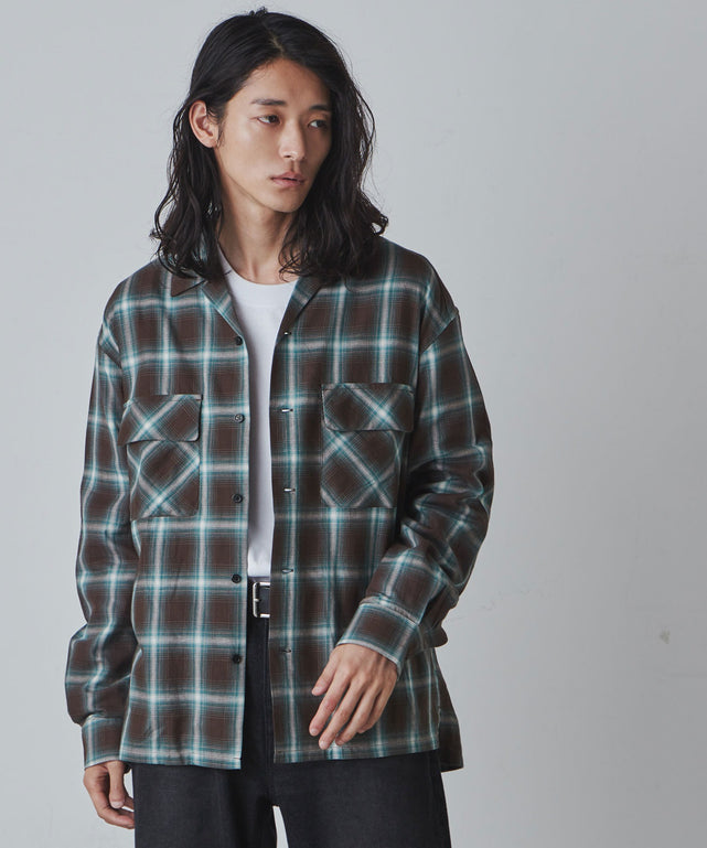 オンブレーチェックシャツ/グリーン系チェック1 モデル：181cm L着用