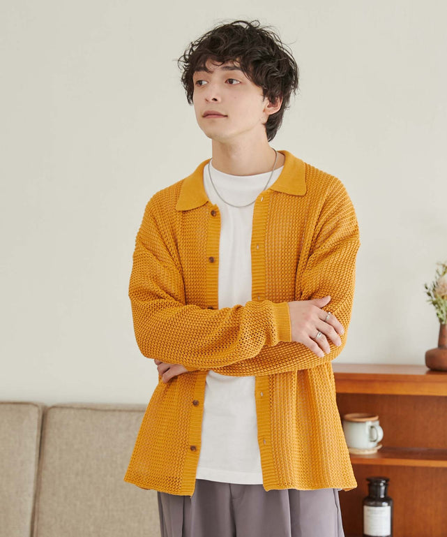 メッシュニットBIGシャツ/マスタード モデル : 175cm L着用